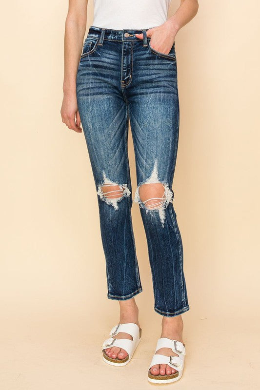 HIGH RISE STRETCH ANKLE CIGARETTE JEANS